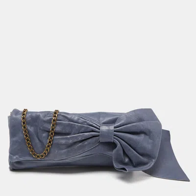 Red Valentino Leather Bow Chain Clutch In Blue