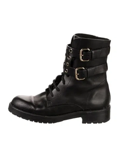 Pre-owned Red Valentino Leather Combat Boots In Black