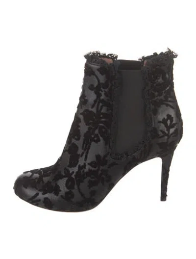 Pre-owned Red Valentino Leather Floral Print Boots In Black