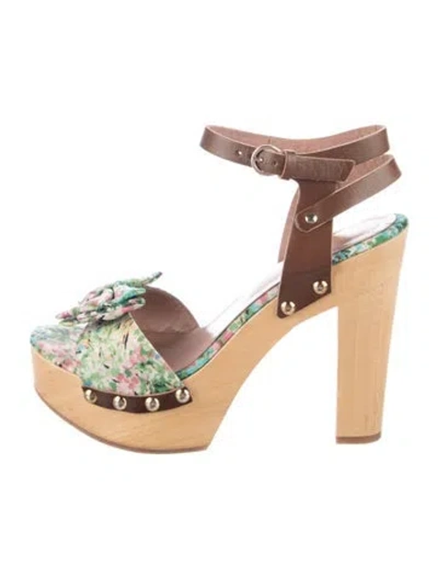 Pre-owned Red Valentino Leather Floral Print Sandals In Brown/gold