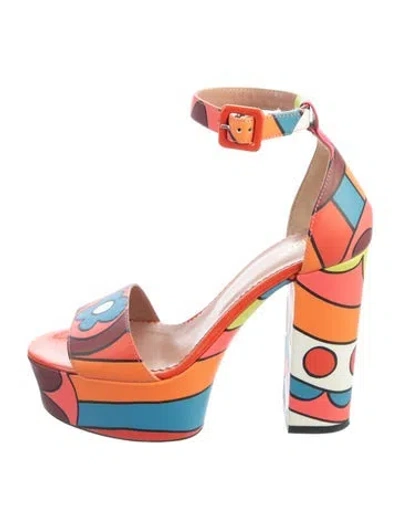 Pre-owned Red Valentino Leather Graphic Print Sandals In Orange