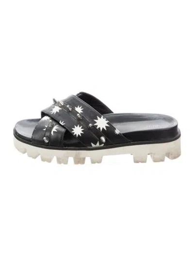 Pre-owned Red Valentino Leather Graphic Print Slides In Blue