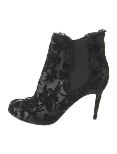 Pre-owned Red Valentino Leather Lace Pattern Boots In Black