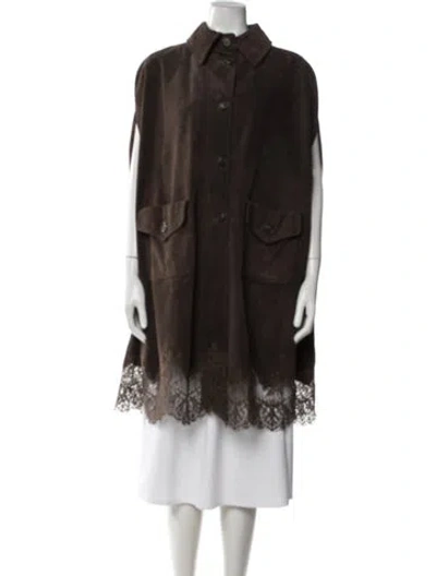 Pre-owned Red Valentino Leather Lace Pattern Cape In Brown