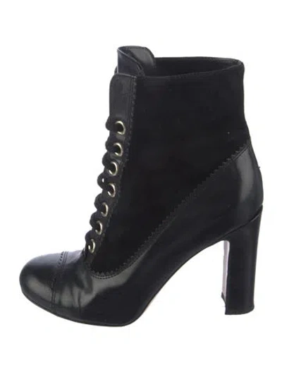 Pre-owned Red Valentino Leather Lace-up Boots In Black
