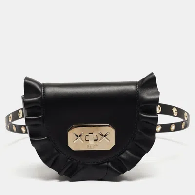 Red Valentino Leather Ruffle Convertible Belt Bag In Black