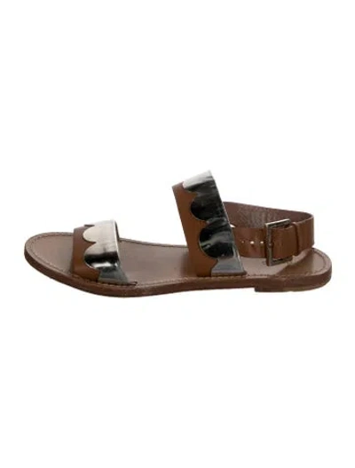 Pre-owned Red Valentino Leather Scalloped Accent Slingback Sandals In Neutrals