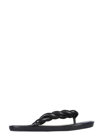Red Valentino Leather Slide Sandals In Black