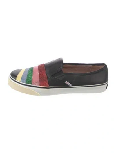Pre-owned Red Valentino Leather Striped Sneakers In Black