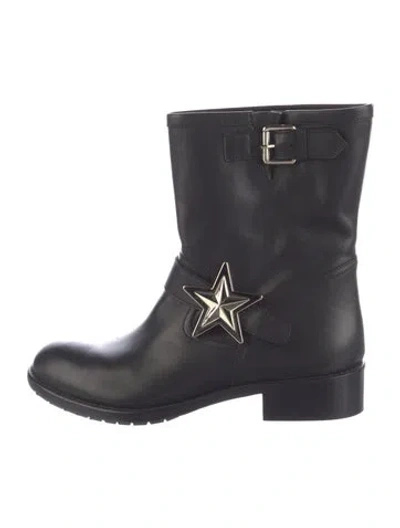 Pre-owned Red Valentino Leather Studded Accents Moto Boots In Black