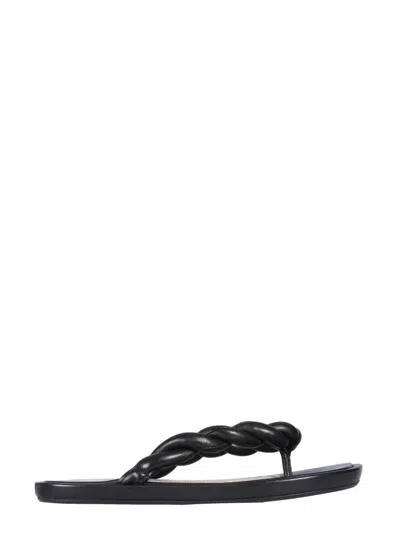 Red Valentino Leather With Woven Detail Slide Sandals In Black