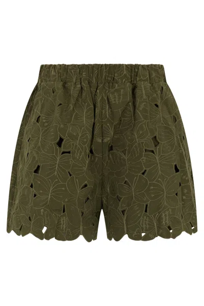 Red Valentino Light Olive Green Summer Shorts With Perforations.