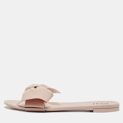 Pre-owned Red Valentino Light Pink Jelly Bow Detail Flat Slide Sandals Size 38