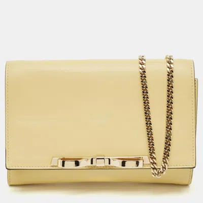 Pre-owned Red Valentino Light Yellow Leather Bow Chain Clutch