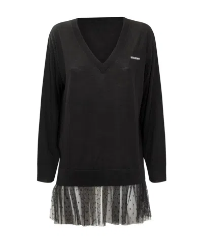 Red Valentino Logo Design Knitted Pullover In Black