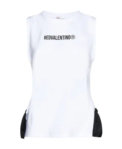 Red Valentino Logo-print Ruflled Tank Top In White