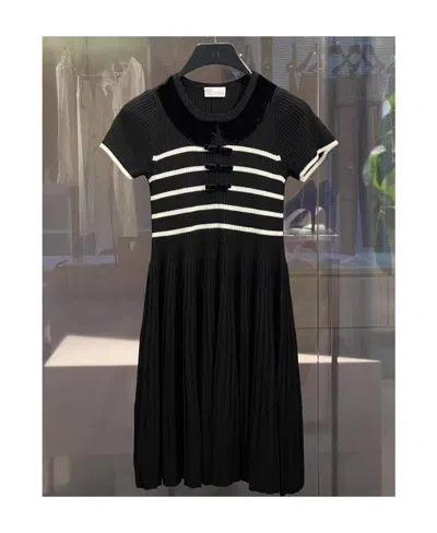 Red Valentino Logo Striped Dress In Black