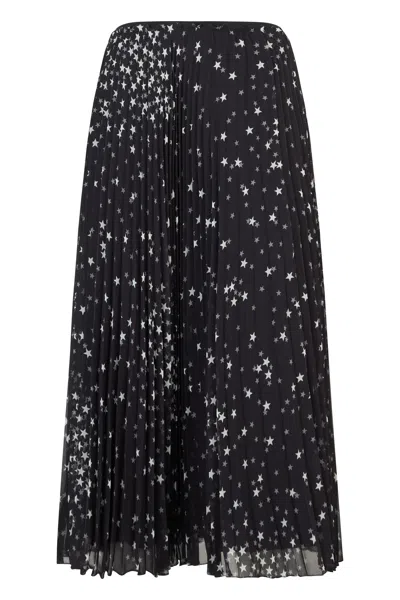 Red Valentino Long Black Pleated Skirt With Contrasting Print.