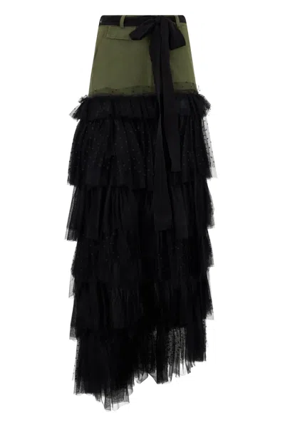 Red Valentino Long Elegant Skirt With Black Ruffles.