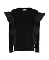 Red Valentino Ruffle Detail Side Slit Knit Sweater In Black