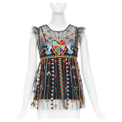 Pre-owned Red Valentino Love Celebration Bird Heart Sheer Ruffle Babydoll Top It42 M