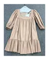 Red Valentino Medium-sleeved Dress With Square Collar Of Logo In Nude
