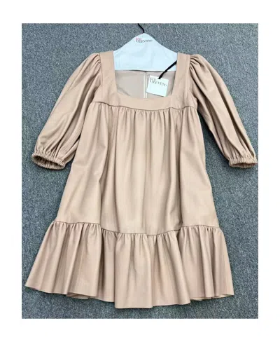 Red Valentino Medium-sleeved Dress With Square Collar Of Logo In Nude