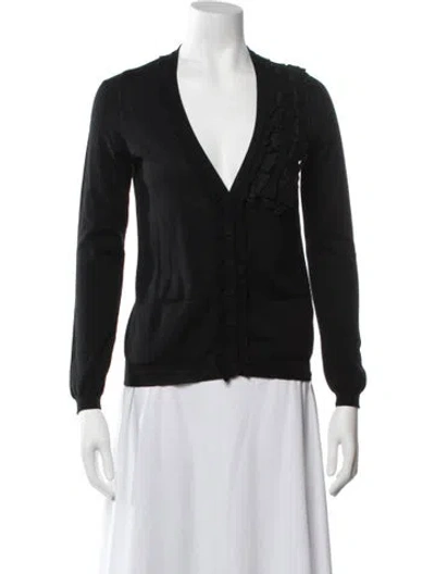 Pre-owned Red Valentino Merino Wool V-neck Sweater In Black