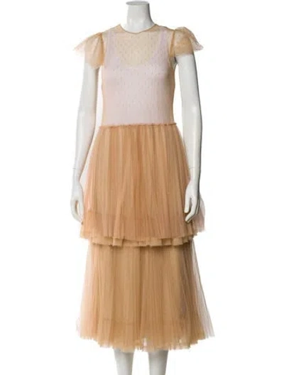 Pre-owned Red Valentino Mesh Long Dress In Neutral