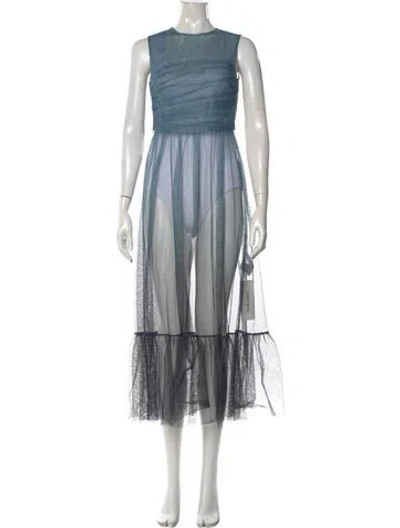 Pre-owned Red Valentino Mesh Midi Length Dress In Blue