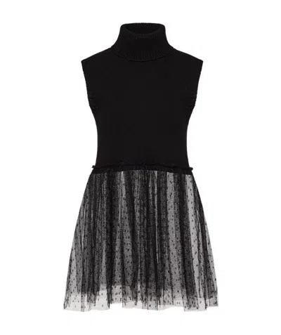 Red Valentino Mesh Tulle Knitted Pullover In Black