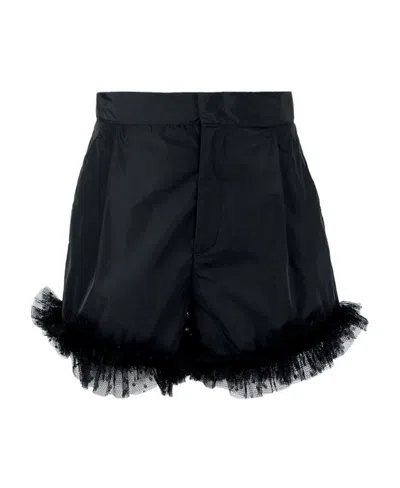 Red Valentino Mesh Tulle Ruffled Shorts In Black