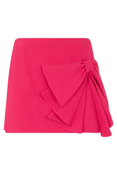 Red Valentino Mini Fuchsia Skirt With Bow And Elegant, Lightweight Draping. In Pink