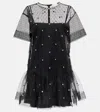 Red Valentino Embellished Point D'esprit Tulle Minidress In Schwarz