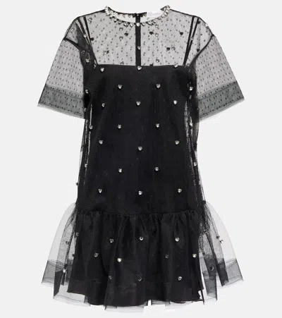 Red Valentino Embellished Point D'esprit Tulle Minidress In Schwarz