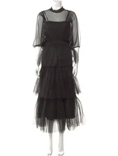 Pre-owned Red Valentino Mock Neck Long Dress In Black