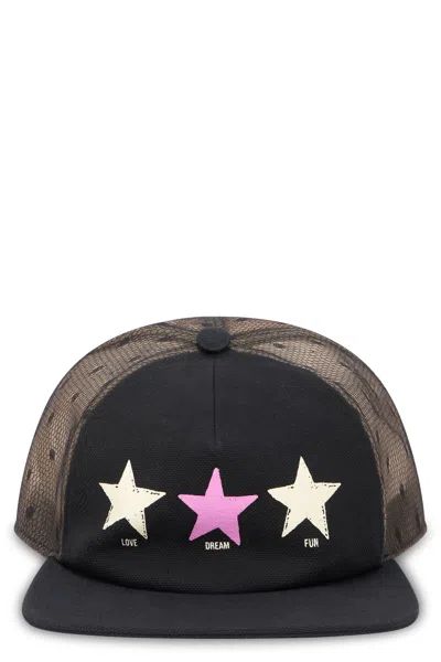 Red Valentino Modern Black Cap With Colored Stars And Transparent Mesh.