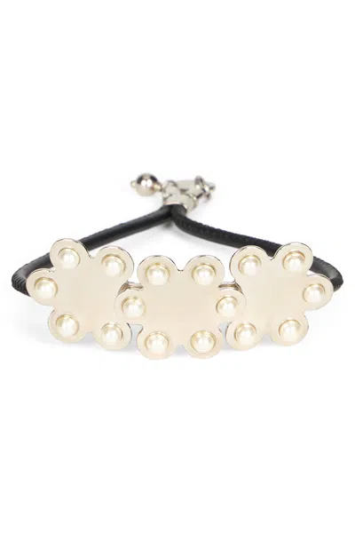 Red Valentino Modern Metal Bracelet With Elegant Black Cord. In Gray