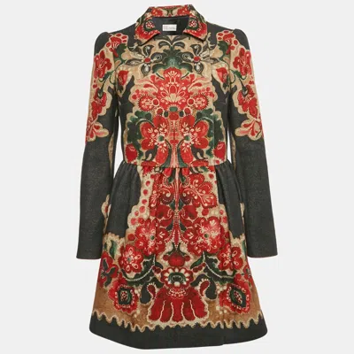 Pre-owned Red Valentino Multicolor Abstract Print Wool Button Front Mini Dress M