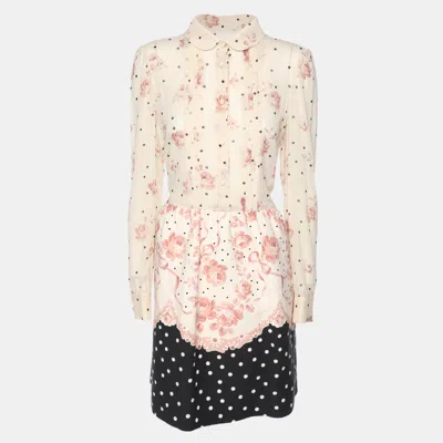 Pre-owned Red Valentino Multicolor Chiffon And Cotton Long Sleeve Midi Dress M