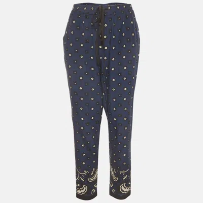 Pre-owned Red Valentino Navy Blue Bandana Print Silk Crepe Trouser M