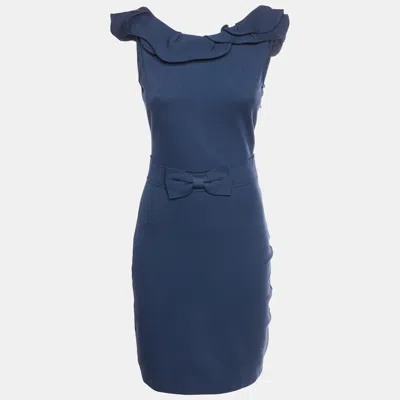 Pre-owned Red Valentino Navy Blue Stretch Cotton Sleeveless Mini Dress S