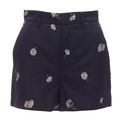 Pre-owned Red Valentino Navy Cotton Daisy Floral Print High Waisted Shorts It36 S