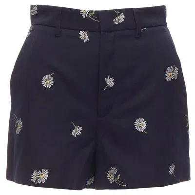 Pre-owned Red Valentino Navy Cotton Daisy Floral Print High Waisted Shorts It36 S