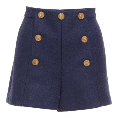 Pre-owned Red Valentino Navy Virgin Wool Nautical Gold Button High Waist Shorts It36 Xxs