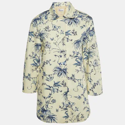 Pre-owned Red Valentino Off- White Printed Cotton Mid-length Coat S