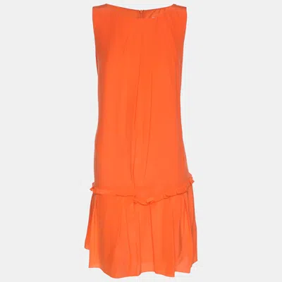 Pre-owned Red Valentino Orange Crepe Pleated Mini Dress M