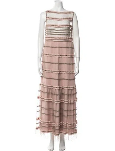 Pre-owned Red Valentino Patterned Long Dress In Pink