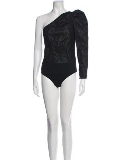 Pre-owned Red Valentino Patterned One-shoulder Bodysuit In Black