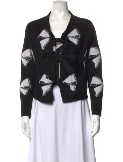 Pre-owned Red Valentino Patterned V-neck Sweater In Black